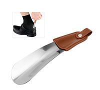LIZEALUCKY Metal Horns Small Shoe Horns, Hapor de zapato de calzado de acero de acero inoxidable profesional con mango de cuero PU Shohorns compactos ayudantes con cuero para hombres,