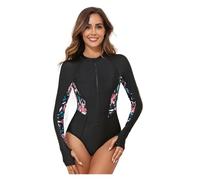LIZHAYG Bañador Mujer con Pierna Traje de baño de Manga Larga for Mujer, Ropa de Surf, Rash Guard, Cremallera, Traje de baño de una Pieza, Traje de baño, Ropa de Playa(Black,XXL)