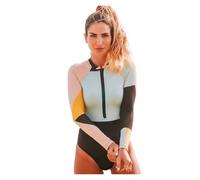 LIZHAYG Bañador Mujer con Pierna Traje de baño de Mujer de Manga Larga con Cremallera y Cuello Redondo, Traje de Surf de una Pieza con Bloques de Color y Cintura Alta.(S)