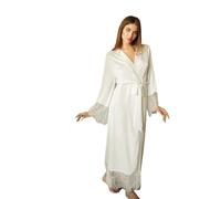 LIZHAYG Bata Saten Mujer Bata de Novia con Mangas de Encaje, Bata Blanca de Encaje Estilo Boudoir, Bata Larga Tipo Kimono for Boda, Bata de Dama de Honor for Mujer(M)