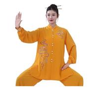 LIZHAYG Kimono Jiu Jitsu Traje De Tai Chi De Longitud Media De Algodón Perlado, Bordado, For Artes Marciales, Conjunto De Rendimiento Grupal De Tai Chi(Yellow,M)