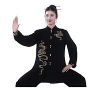 LIZHAYG Kimono Jiu Jitsu Traje De Tai Chi De Longitud Media De Algodón Perlado, Bordado, For Artes Marciales, Conjunto De Rendimiento Grupal De Tai Chi(Black,XXXL)