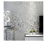 LIZHAYG Papel Pintado Pared Papel tapiz floral plateado de lujo for sala de estar, dormitorio, decoración del hogar(Light Grey,9.5mx53cm)