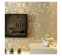 LIZHAYG Papel Pintado Pared Papel tapiz floral plateado de lujo for sala de estar, dormitorio, decoración del hogar(Beige,2mx53cm)