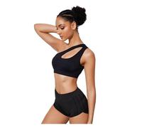LIZHAYG Top Deportivo Mujer Sujetador Deportivo Push up for Mujer, Sujetador de Fitness con un Hombro al Descubierto(Black,S)