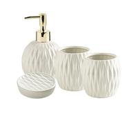 Lizhuzhuzs28 Dispensador de Jabón Juego de baño cerámica Lujo Ligero 5 Piezas Que Incluye dispensador jabón, Vaso for Enjuague bucal y jabonera Dispensador de jabón(Blanco)