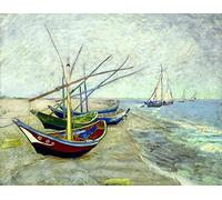 liziciti Kit de Arte de Pintura de Diamantes 5D para Adultos, Taladros Completos Obras Maestras de Van Gogh Bordado de Punto de Cruz con Pedrería 30x40cm (Barcos de Pesca en la Playa)