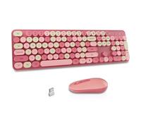 LIZRROT Combinación de teclado y mouse inalámbricos con teclado redondo vintage, diseño silencioso, conexión inalámbrica de 2.4 G, compatible con PC/portátil/escritorio, portátil y ergonómico, modo de