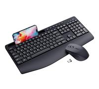 LIZRROT - Combo ergonómico de teclado y mouse inalámbricos, mouse y teclado silencioso de tamaño completo de 2.4 GHz, reposamuñecas, soporte para teléfono, compatible con Windows, PC, portátiles