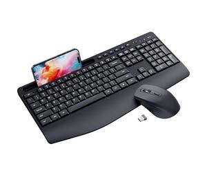 LIZRROT - Combo ergonómico de teclado y mouse inalámbricos, mouse y teclado silencioso de tamaño completo de 2.4 GHz, reposamuñecas, soporte para teléfono, compatible con Windows, PC, portátiles