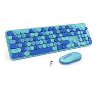 LIZRROT - Teclado y mouse inalámbricos, combo de teclado silencioso y mouse, teclado de máquina de escribir colorido de tamaño completo con teclas redondas, mouse lindo de 2.4 G compatible con