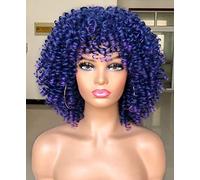 LIZZY Pelucas Afro Cortas Rizadas con Flequillo para Mujeres Negras Pelo Sintético Africano Sin Pegamento Resistente al Calor voluminoso Rizado (Azul)