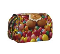 LJABCVNN Gingerbread Man - Estuche doble para bolígrafos con estampado de caramelos, estuche de 2 capas con bolsillos con cremallera para niños y niñas