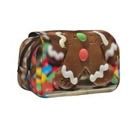 LJABCVNN Gingerbread Man - Estuche doble para bolígrafos con estampado de caramelos, estuche de 2 capas con bolsillos con cremallera para niños y niñas