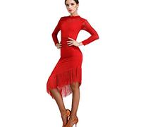 LJCCYYWZ Traje de Baile de salón de Salsa Vestidos de borlas de Baile Latino para Mujer Vestido de Entrenamiento de Baile Tango Cha Cha,Rojo,3XL
