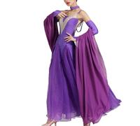 LJCCYYWZ Trajes Profesionales de competición de Salsa, Vestidos de Baile de salón sin Tirantes para Mujer, Ropa de vals y Tango con Mangas,Púrpura,XL