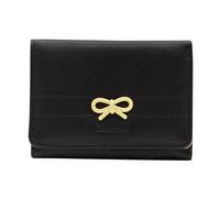 LJCZKA Cartera Mujer Piel, Pequeña Cuero Monedero Chicas Trifold Bonito Arco Billeteras Corto Porta Monedas con Ranuras para Tarjetas, ID Ventana (Negro)