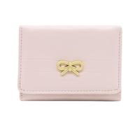 LJCZKA Cartera Mujer Piel, Pequeña Cuero Monedero Chicas Trifold Bonito Arco Billeteras Corto Porta Monedas con Ranuras para Tarjetas, ID Ventana (Rosa)