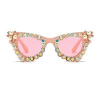 LJCZKA Gafas de Sol Ojo de Gato Pedrería para Mujer Retro Diamante Perla Gafas de Sol Lujo Brillante Punk Fiesta Protección UV400 (Rosa Rosa)