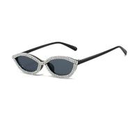 LJCZKA Gafas de Sol Ovaladas Pedrería para Mujer Retro Ovalado Ojo de Gato Diamante Gafas de Sol Pequeño Brillante Punk Fiesta Protección UV400 (Negro Negro)