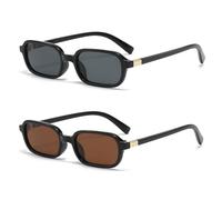LJCZKA Gafas de Sol Rectangulares Retro para Mujer Hombre Plaza Marco Vintage Pequeño Rectángulo Moda Protección UV400