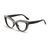 LJCZKA Gafas Luz Azul Ojo de Gato Diamante Mujer, Gafas Sin Graduar Mujer Strass Gafas de Lectura para Ordenador Descanso Fiesta