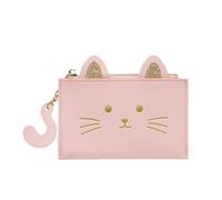 LJCZKA Gato Tarjeta de Crédito para Mujer, Pequeña Bonito Tarjetero Monedero Cremallera Piel Cuero Corto Porta Monedas Mini Bolsa con ID Ventana (Rosa)