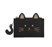 LJCZKA Gato Tarjeta de Crédito para Mujer, Pequeña Bonito Tarjetero Monedero Cremallera Piel Cuero Corto Porta Monedas Mini Bolsa con ID Ventana (Negro)