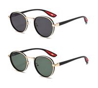 LJCZKA Lentes de sol polarizados redondos retro para hombres y mujeres, lentes de sol polarizados circulares, modernos, marco de metal, unisex, protección UV400, Negro, dorado, gris, negro, dorado y