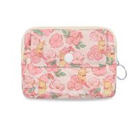 LJCZKA Monedero acolchado de algodón con llavero para mujeres y damas, pequeña bolsa de almacenamiento con cremallera, mini soporte para cambio Kawaii para niñas, Conejo amarillo con flor rosa