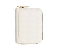 LJCZKA Tarjetero Monedero Mujer Hombre, Pequeña Cremallera Tarjetero de Piel Acordeón Cuero Corto Porta Monedas con Ranuras para Tarjetas de Crédito (Acolchado Blanco)