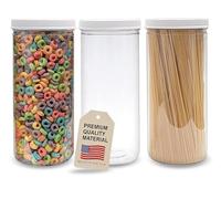 ljdeals Tarros de plástico transparente de 80 onzas de alto con tapas, contenedores de almacenamiento cilíndricos de 2.5 cuartos de galón, 10 tazas, botes de boca ancha para PET, paquete de 3, sin BPA