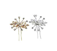 LJFEA 2 unids horquillas de novia oro cristal hoja horquillas hoja de boda moño Broches para las mujeres