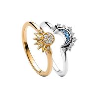 LJFEA Anillos Mujer Plata Sol y Luna Ajustables Oro Anillo Sencillo Circonita Elegante Piedra Preciosa Promesa Joyas Dorados Anillas de Mujer Parejas（Talla 7）