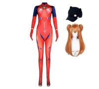 LJFIWY Asuka Langley Soryu - Disfraz de cosplay para mujer, disfraz de Halloween, Navidad, fiesta, leotardo, incluye peluca, sombrero, conjunto de disfraz ajustado (mono + peluca + sombrero, M)