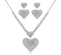 LjFrexia 2 Piezas Set de Joyería de Boda para Mujer, Colgante Corazón Set de Joyería Nupcial, Collar de Piedras Estrás Plateadas, Pendientes de Cristal Corazón, Joyería de Bodas, Regalo para Chicas