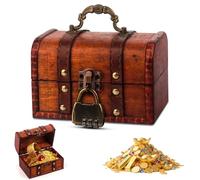 LjFrexia Cofre del tesoro de madera vintage pequeño, marrón con cerradura de combinación, cofre del tesoro pirata, cofre de madera retro para almacenamiento, joyero de almacenamiento para niños para