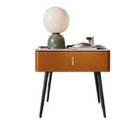 LJHFG63KUYT Mesa Auxiliar Bordes Redondeados Mesita de Noche Madera Cuero Cajón único Oculto(Orange)