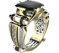ljhjdkxf Anillo de banda ancha de circonita vintage resistente, anillo de banda ancha de circonita cúbica vintage, joyería de declaración antigua resistente (Black,6)