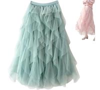 ljhjdkxf Falda Larga de Hada con Capas de Malla y Cintura Alta elástica para Mujer, Faldas Midi de Tul con tutú para Mujer (One Size,Bean Green)