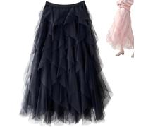 ljhjdkxf Falda Larga de Hada con Capas de Malla y Cintura Alta elástica para Mujer, Faldas Midi de Tul con tutú para Mujer (One Size,Black)