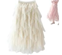 ljhjdkxf Falda Larga de Hada con Capas de Malla y Cintura Alta elástica para Mujer, Faldas Midi de Tul con tutú para Mujer (One Size,Apricot)