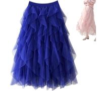 ljhjdkxf Falda Larga de Hada con Capas de Malla y Cintura Alta elástica para Mujer, Faldas Midi de Tul con tutú para Mujer (One Size,Blue)