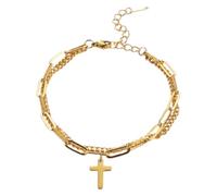 ljhjdkxf Pulsera de doble capa con colgante de cruz de moda, pulsera ajustable con colgante de cruz de acero inoxidable, pulsera apilable en capas para parejas (1 PCS-Gold)