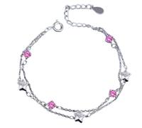 ljhjdkxf Pulsera de doble capa con diseño de mar estrellado en plata de ley 925. Pulsera ajustable en capas. Joyería de la amistad para mejores amigas/hermanas (Pink)
