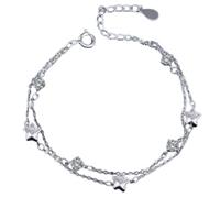 ljhjdkxf Pulsera de doble capa con diseño de mar estrellado en plata de ley 925. Pulsera ajustable en capas. Joyería de la amistad para mejores amigas/hermanas (White)
