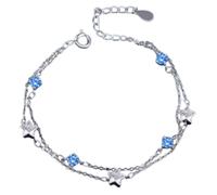 ljhjdkxf Pulsera de doble capa con diseño de mar estrellado en plata de ley 925. Pulsera ajustable en capas. Joyería de la amistad para mejores amigas/hermanas (Blue)
