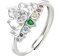 ljhjdkxf Siempre en mi corazón - Anillo guardián de loto arcoíris de siete colores, anillo ajustable para mujer, regalo para bodas, fiestas y uso diario para ella (1 PCS-Silver)