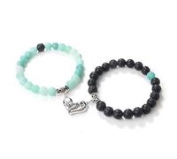 LJHJYDW 8mm Bracelet Crystal Bracelets Spiritual 2PCS Nature Stones Heart Black Gray-Blue Round Beads Woven Stretchy 17cm x 7mm for Valentines Day