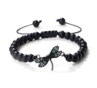 LJHJYDW Bracelets Aesthetic Matching Friendship Bracelet Beads Crystal Nature Stones Dragonfly Black Round Braided Elastic 17cm x 7mm 1PCS for Valentines Day